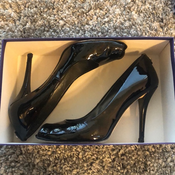 COPY - Stuart Weitzman Black patent peep toe size… - Picture 1 of 7